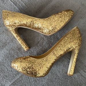 Gold glitter platform heels